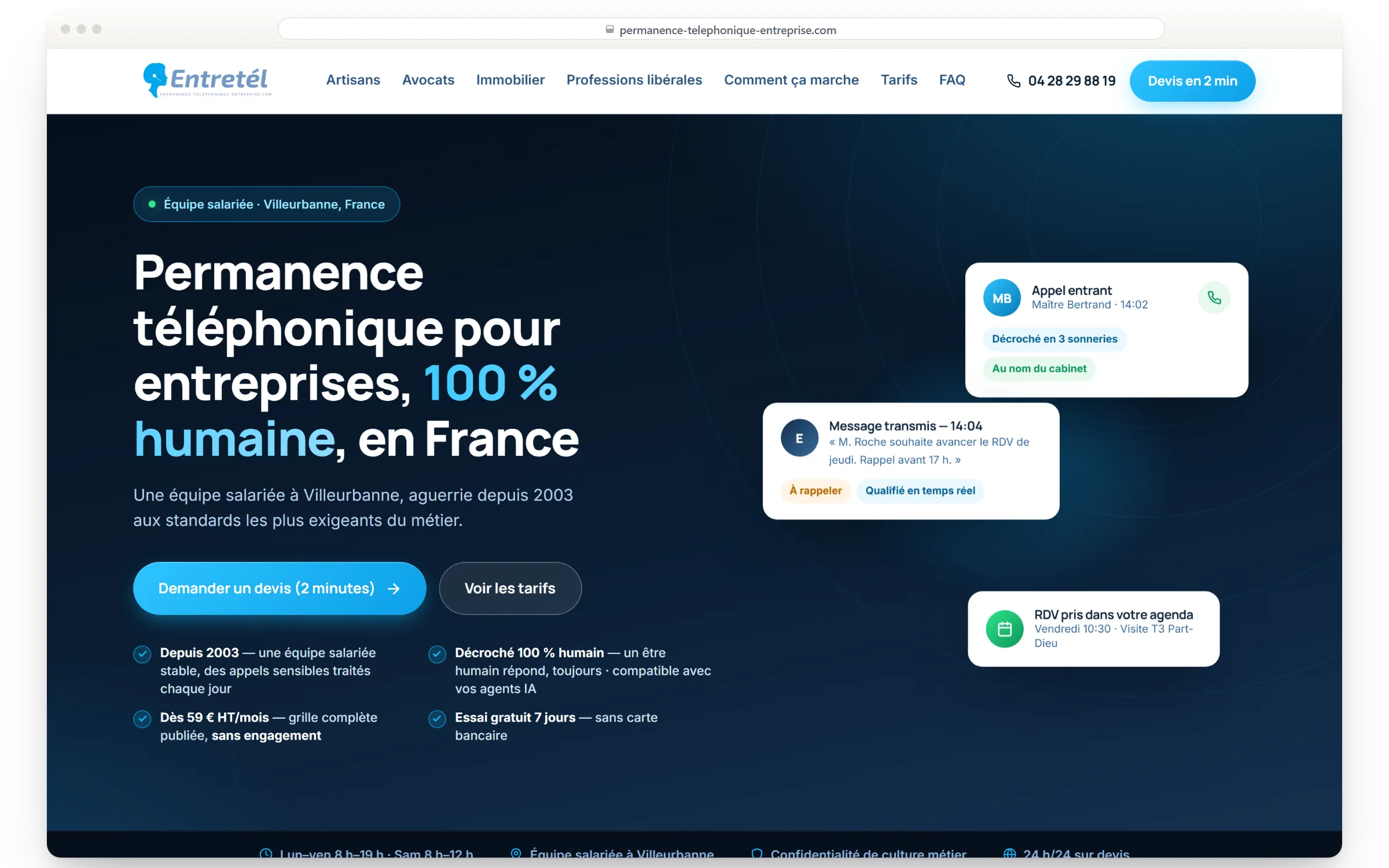 Page d’accueil du site permanence-telephonique-entreprise.com