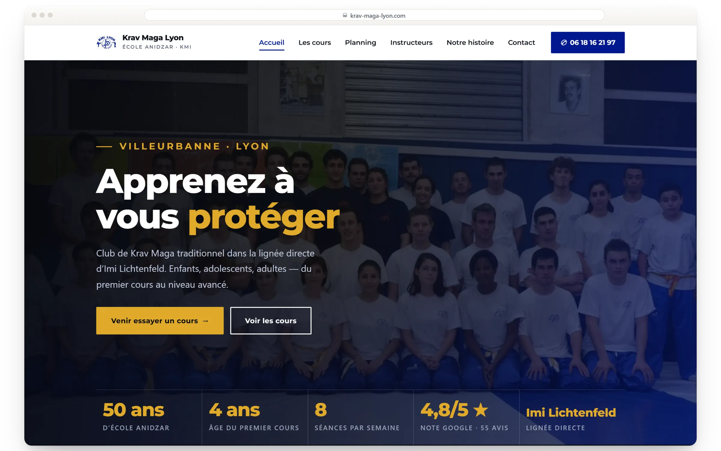 Page d’accueil du site krav-maga-lyon.com
