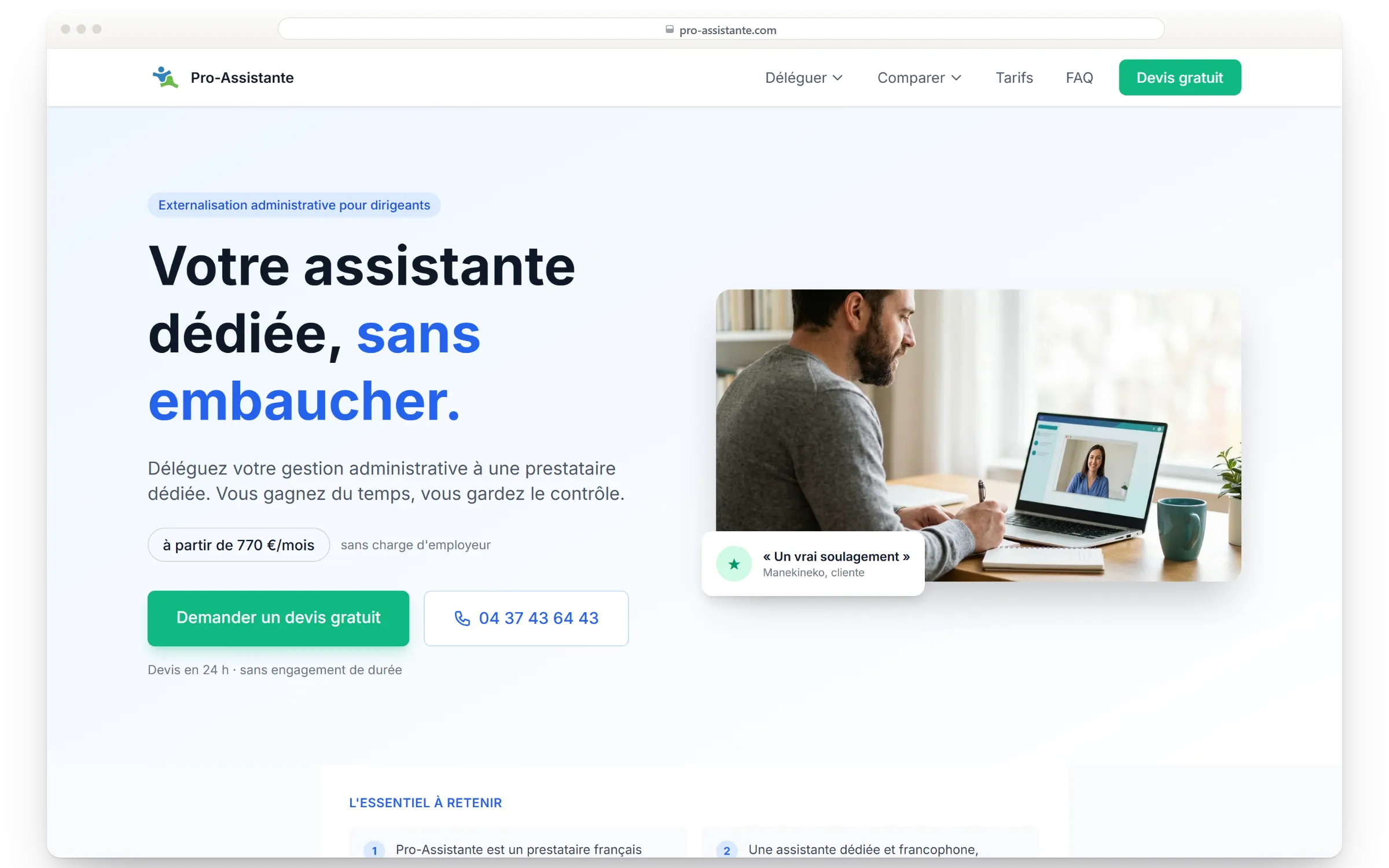 Page d’accueil du site pro-assistante.com